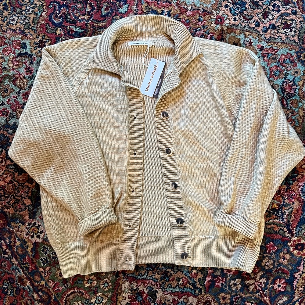 NWT Misha and puff adult polo cardigan 100% merino wool alabaster